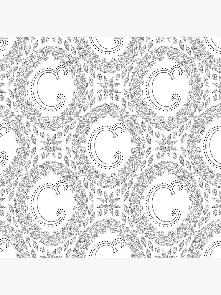 Letter C Black And White Wreath Monogram Initial by theartofvikki