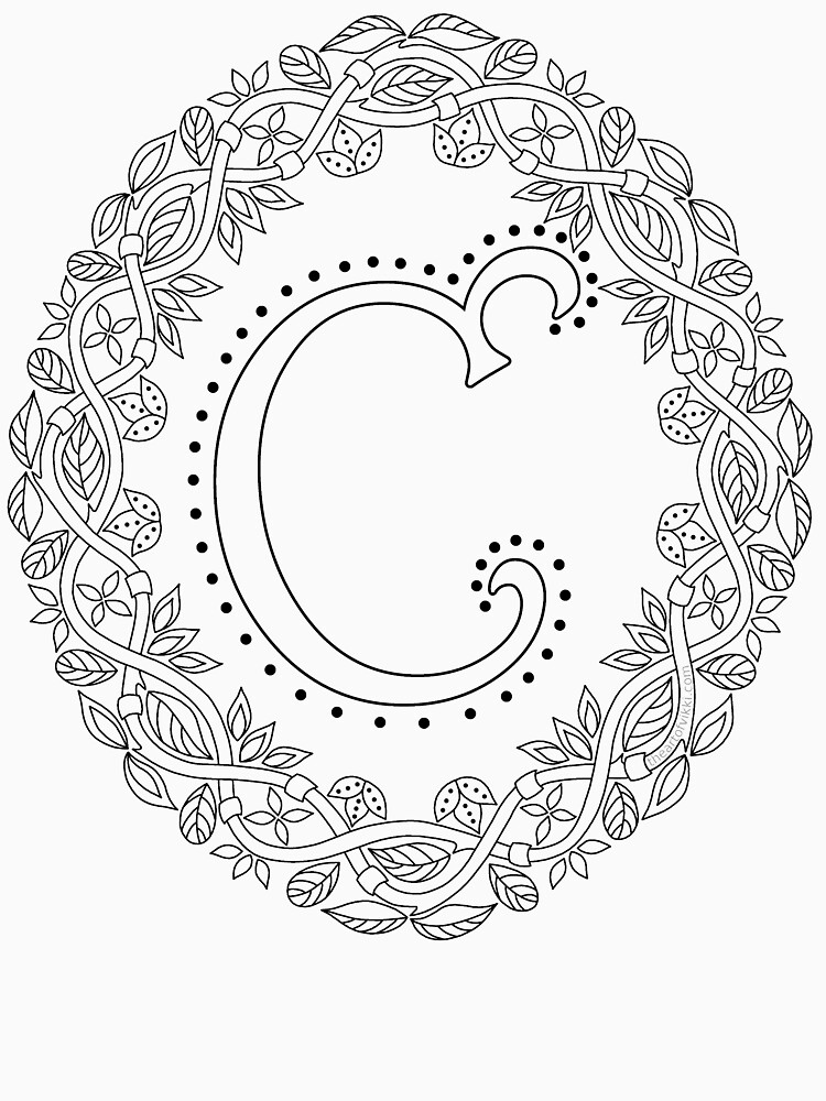 Letter C Black And White Wreath Monogram Initial by theartofvikki