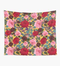 Vintage Red Pink Roses and Chocalate Cosmos Flower Wall Tapestry