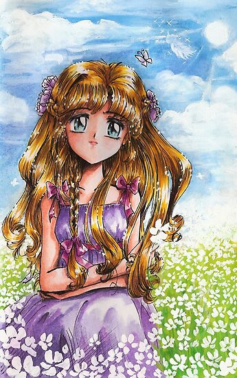Anime Girl Around Flowers On The Field Poster By Eosofdawn Redbubble