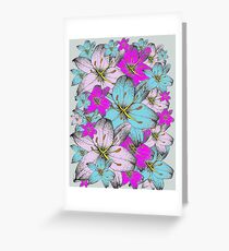 Pink, blue, Lilly, flowers, floral, print Greeting Card