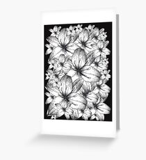 Lillie's, Flowers, floral, black, white Greeting Card
