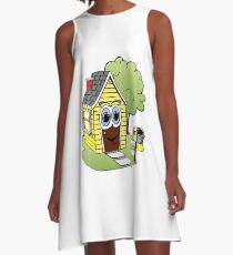 Yellow House Cartoon A-Line Dress
