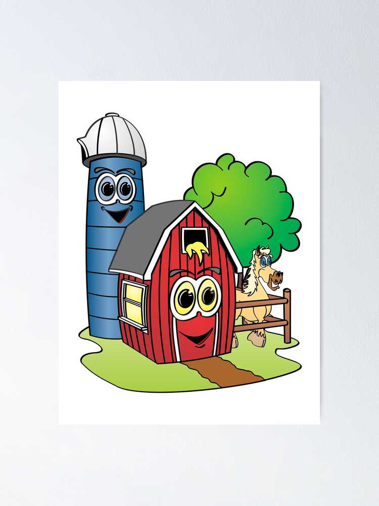 Barn Silo Horse Farm Cartoon Poster By Graphxpro Redbubble