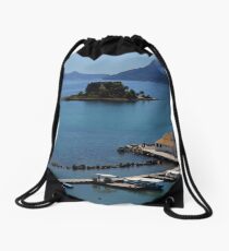 Vlacherna Church. Island of Corfu, Greece Drawstring Bag