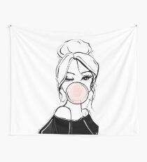 Bubble Gum Wink Fashion Illustration Wall Tapestry