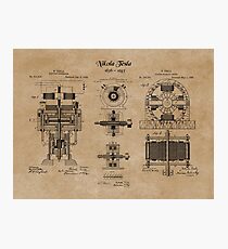 Nikola Tesla Electric Generator Inventions Patent Blueprints Photographic Print