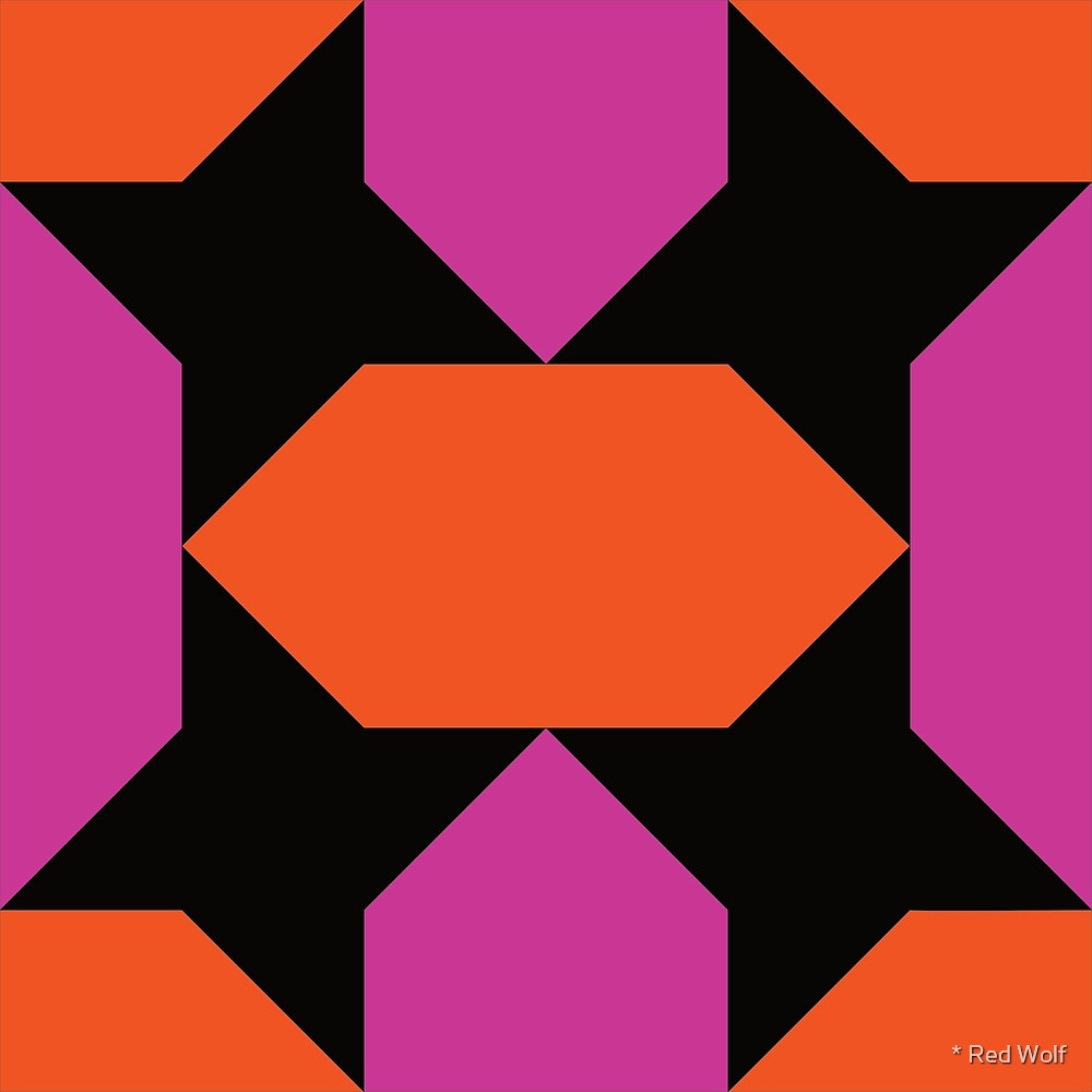 Geometric Pattern: Star Lozenge: Orange/Pink by * Red Wolf
