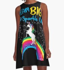 Dream Big and Sparkle On Unicorn Rainbow A-Line Dress