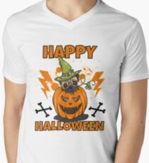 Happy Halloween Pug T-Shirt mit V-Ausschnitt für Männer