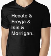 Goddesses of Magic - Hecate, Freyja, Isis, and Morrigan Men's V-Neck T-Shirt