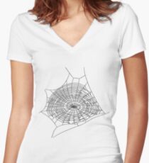 #illustration #chalkout #arachnid #web #pattern #outline #design #vector #webtogether #abstract #art #geometry #sunshade #shape #horizontal #whitecolor #blackandwhite #monochrome #bright #copyspace Women's Fitted V-Neck T-Shirt