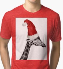 The Elegance of the Christmas Giraffe Tri-blend T-Shirt