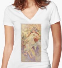 Alphonse Mucha Art, Famous European, Art Posters Women's Fitted V-Neck T-Shirt