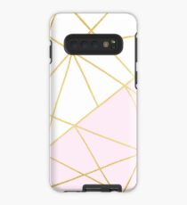 Weiß und Pink mit goldenen geometrischen Linien Hülle & Klebefolie für Samsung Galaxy
