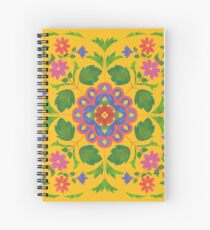 Cuaderno de espiral Patrón floral Rangoli en amarillo