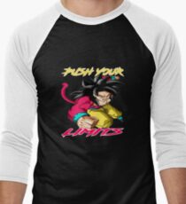 Goku SSJ4 "Push Your Limits" Yellow/ Red Letter Men's Baseball ¾ T-Shirt