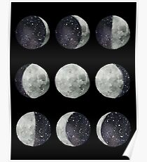 Moon Phases - Moon shirt - Moon dress - Moon sticker- Watercolor & Ink Poster