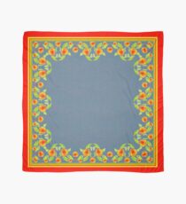 Country Style Marigolds Border on Indigo with Red Edging Scarf
