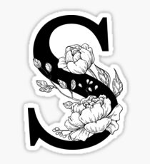 S Botanical Monogram. Detailed Peony Drawing Sticker