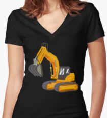 Yellow excavator Women's Fitted V-Neck T-Shirt