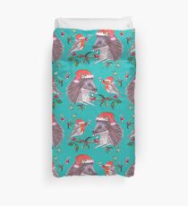 Hedgehog Santa and Robin Santa Christmas, Holidays Duvet Cover