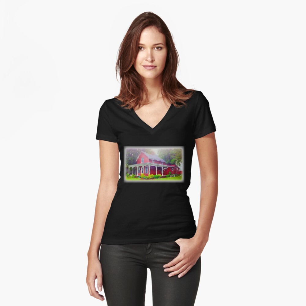 The Red Farmhouse, Norwalk, Ohio Fitted V-Neck T-Shirt