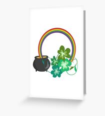 Irish Shamrocks and Gold at the end of the rainbow Greeting Card