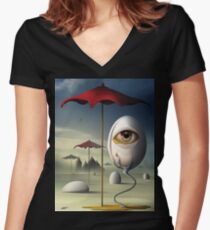 Lágrima Tailliertes T-Shirt mit V-Ausschnitt