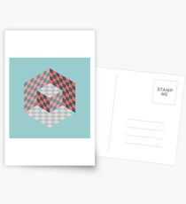 Vasarely cube in coral and teal Postcards