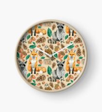 Woodland Creatures Watercolor Pattern Clock