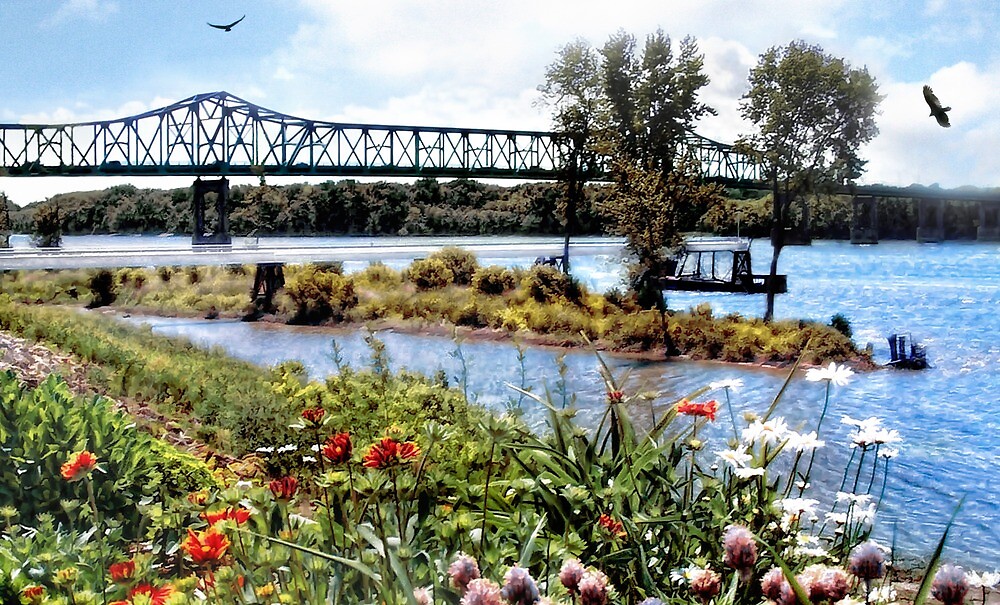 "Mississippi River Clinton, Iowa bridge from Fulton, Illinois" by