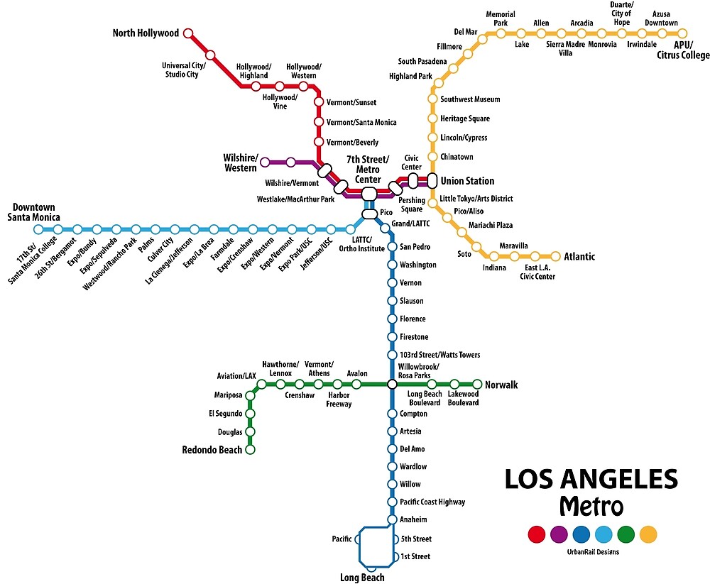 «Mapa del metro de LOS ANGELES» de UrbanRail Redbubble
