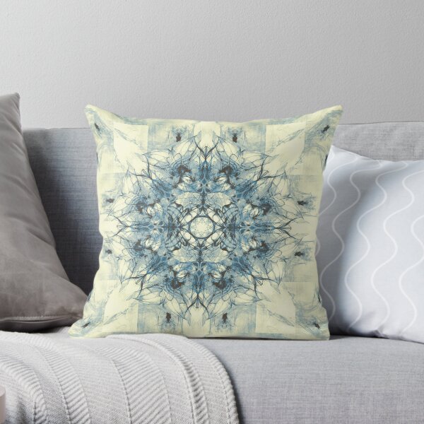 Dragonheart - Cream Blue Throw Pillow
