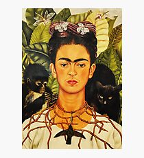 Frida Kahlo Selbstporträt mit Dornkette und Hummingbird Naive Kunstmalerei Fotodruck