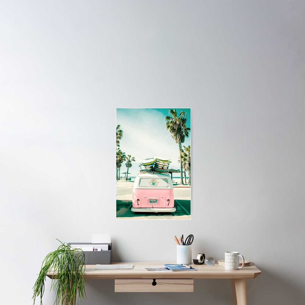 Arte rosado de Kombi Van Surf Póster