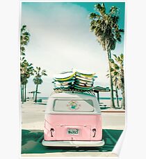 Pink Kombi Van Surf Art Poster