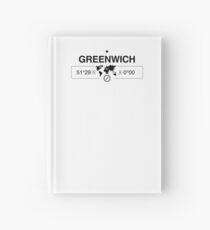 Greenwich England GPS Coordinates Map Artwork with Compass Hardcover Journal