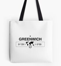 Greenwich England GPS Coordinates Map Artwork with Compass Tote Bag