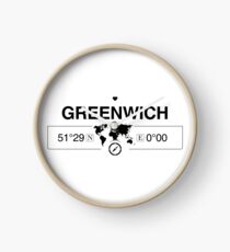 Greenwich England GPS Coordinates Map Artwork with Compass Clock