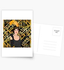 Art Deco, Gold, Schwarzes, Prallplattenmädchen, der große Gatsby, Ära 1920, Vintag, elegant, Chic, modern, modisch Postkarten