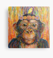 Lienzo metálico Pintura de la intuición (El chimpancé y el canario) - 2016