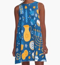 Happy Hanukkah Pattern A-Line Dress