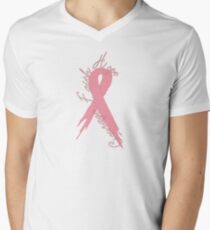 Breast Cancer Courage Faith Hope Ribbon Men's V-Neck T-Shirt