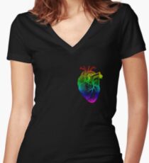 Rainbow Heart Women's Fitted V-Neck T-Shirt