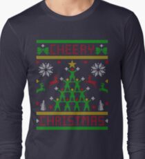 Cheery Christmas Cheerleader Cheering Ugly Christmas Sweater Long Sleeve T-Shirt