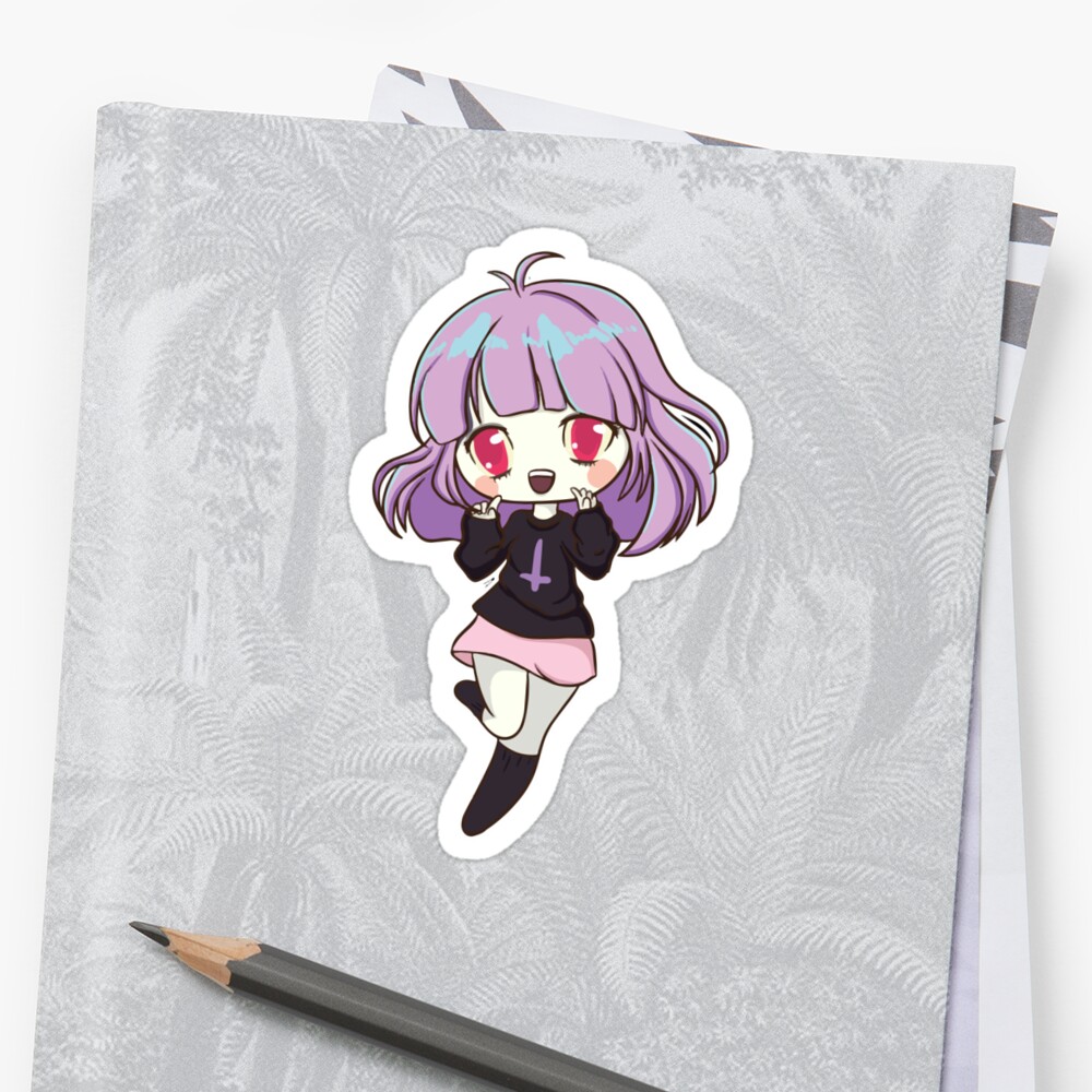 Kawaii Pastel Goth Anime Chibi Girl With Purple Hair Sticker By