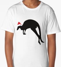 Santa Hat Kangaroo Christmas T-Shirt Zoo Animal Lover Gift Long T-Shirt