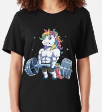 Unicorn Weightlifting T shirt Fitness Gym Deadlift Rainbow Gifts Party Men Women Slim Fit T-Shirt