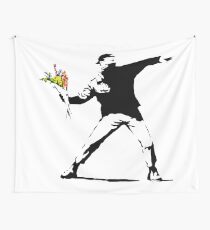 banksy man holding flowers Wall Tapestry